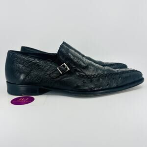 Mezlan Platinum Men's Ostrich Quill Black Exotic Buckle Shoes Size 9.5 M